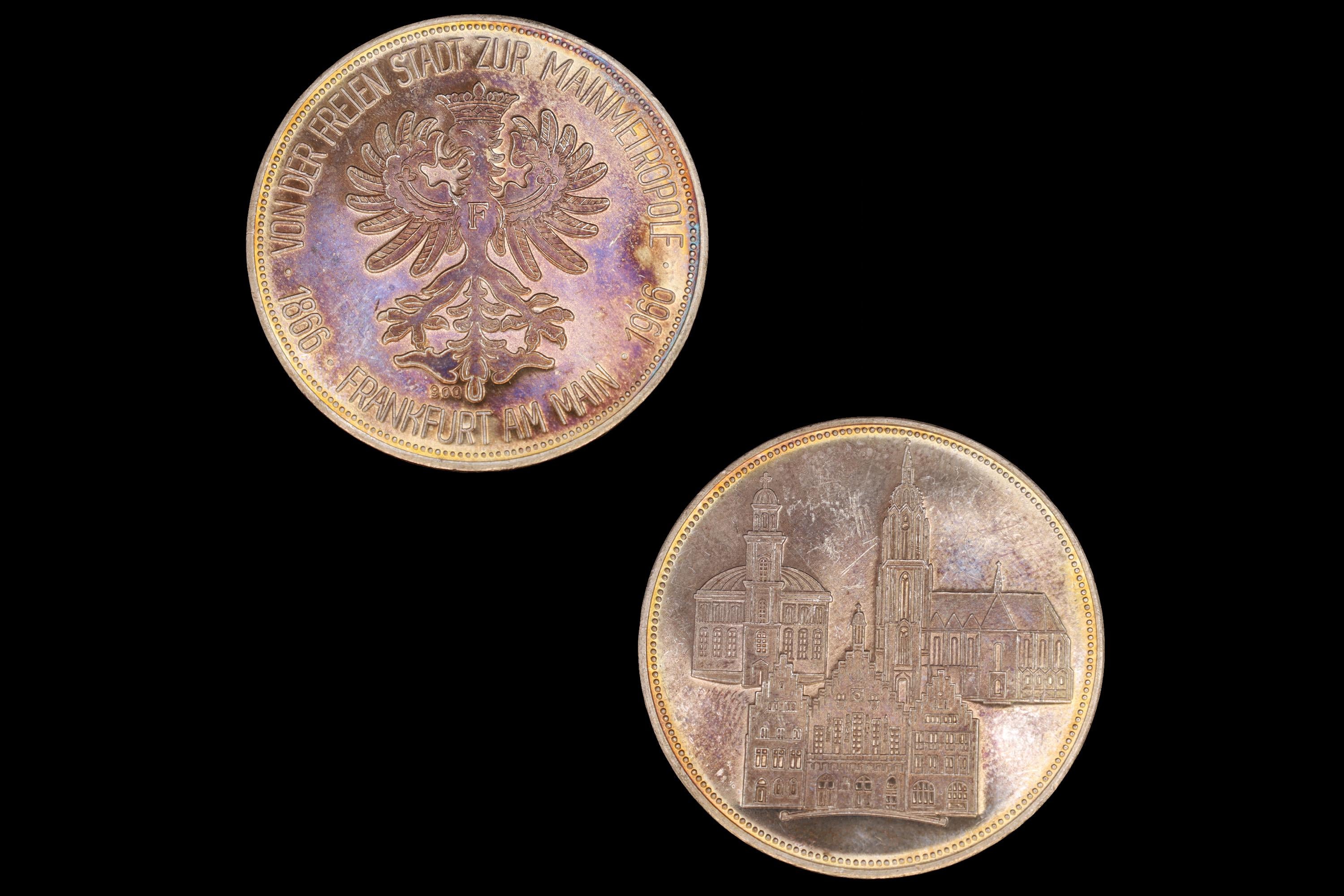 1866 Frankfurt Am Main 1966, A Coin Medal, 900 Silver Grade, Von Der Freien Stadt Zur Mainmetropole, West Germany Mints