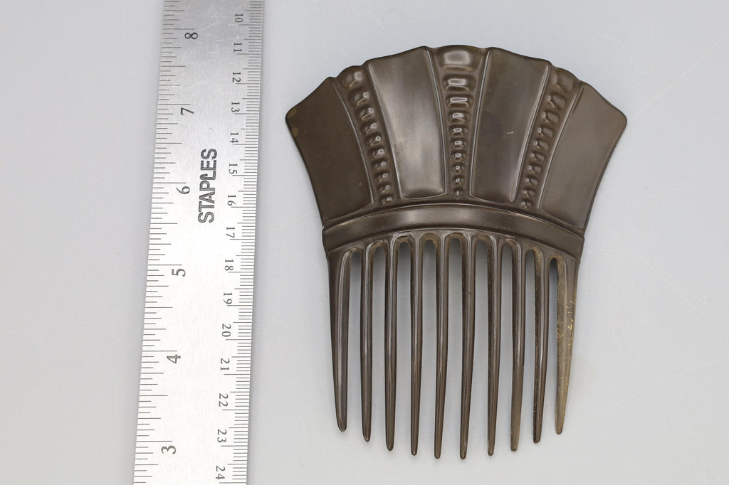 Antique 1880s Peineta, Victorian Era Fashion Accessories, Vulcanite Ornament Hair Comb, Gutta Percha In Art Nouveau Style, Very Rare