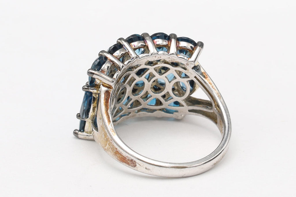 Statement Ring Size 8 USA Charts, Blue Glass Stone Cluster On A 925 Silver Band With Hallmarks, Used With Some Wear. Sold as Is