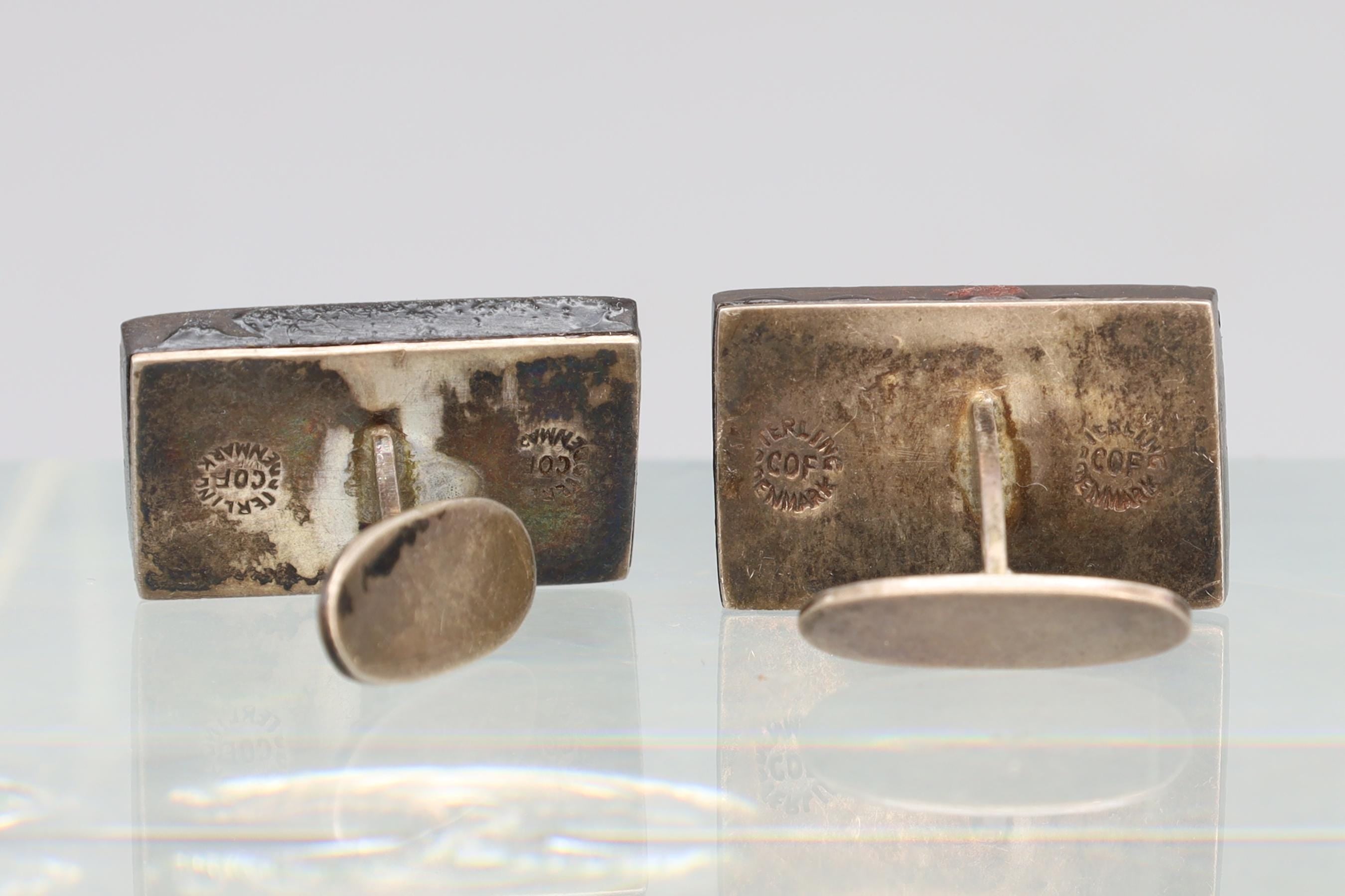 Vintage Mid Century Mens Jewelry Cufflinks, Sterling Silver COF Carl Ove Frydensberg Of Denmark Scandinavian Fashion Accessories, Art