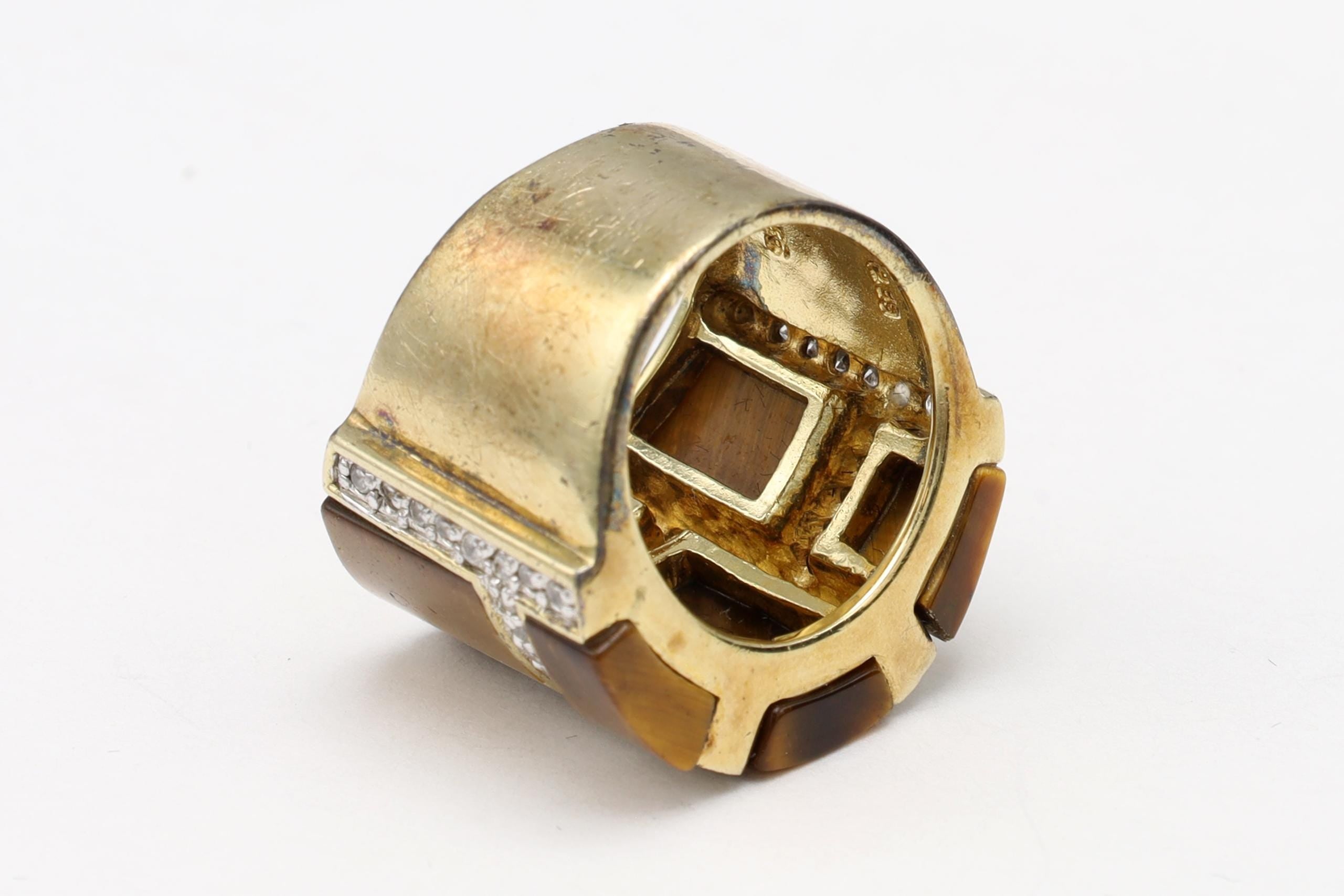 PalmBeach Jewelry 0.46 TCW Emerald Cut Genuine Tiger's Eye Cubic Zirconia Accent Yellow Gold-Plated Band Ring Size 4 1/2