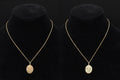 Carved Volcanic Lava Cameos On 13 Karats Rose Gold Pendant, Medusa Gorgoneion And Female Patrician, Gold Wash Chain, Grand Tour Jewelry