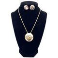 Vintage Sterling Silver Modernist Jewelry Set, Pendant Necklace And Earrings, Wavy Disc, Shadowbox Like Design, Retro Fashion Accessories