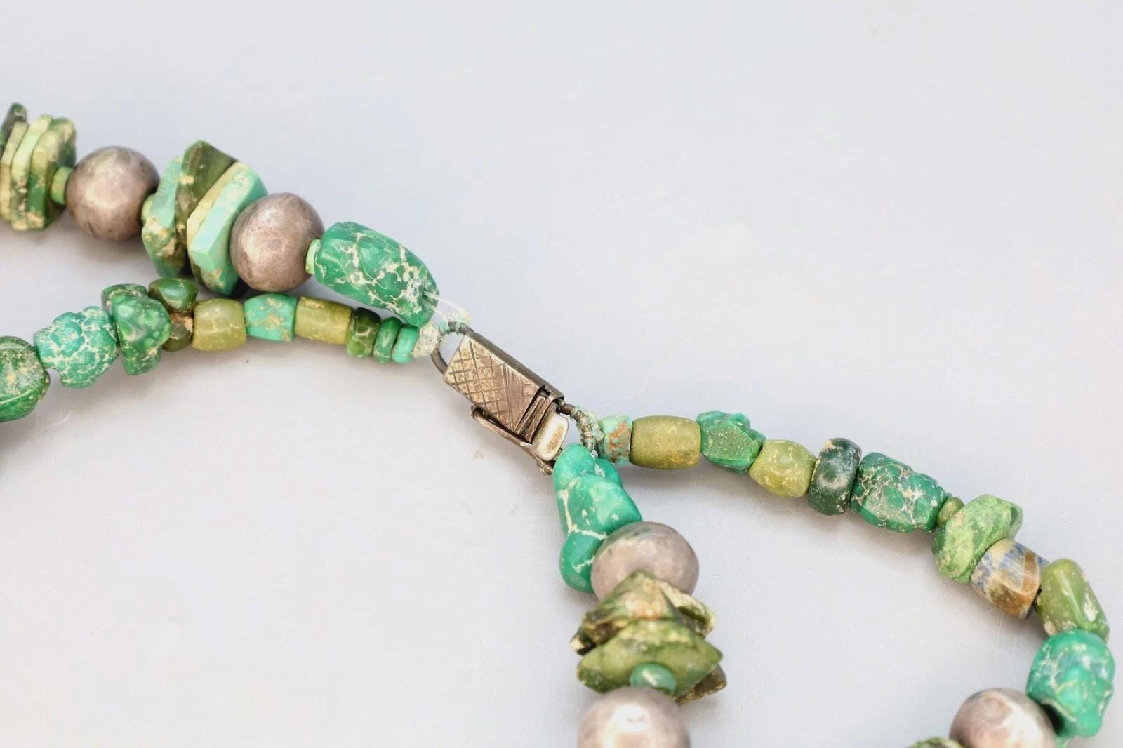 Ancient Pre-Columbian Gemstone Beads Collection, 14th Century AD Inca Aymara Beaded Necklace In Two Strands With Sterling Spacers