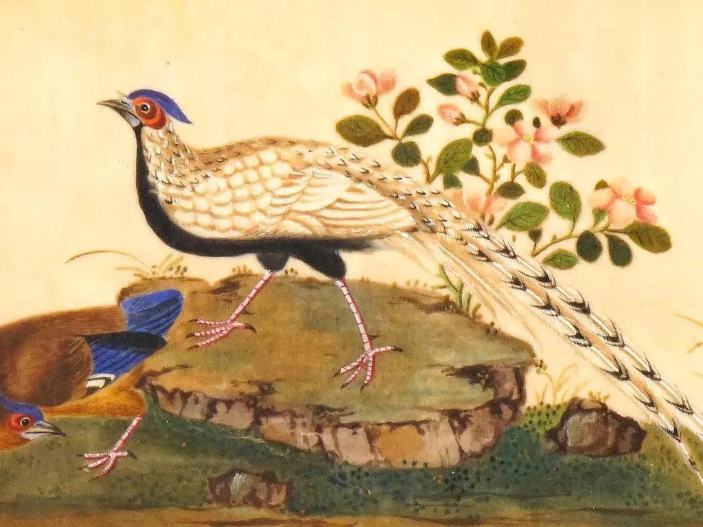 Antique 19th Century Imperial China Qing Dynasty Artwork, Pheasant Birds In A Garden, Painting In Rice Paper, Oriental Art Collectibles