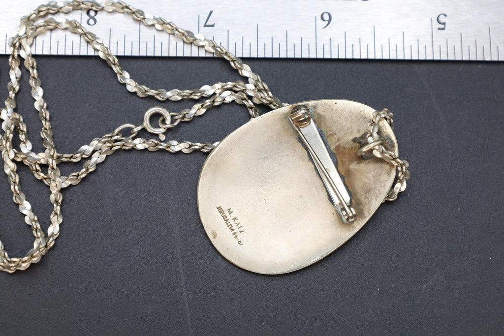 Michael Katz Israel, Sing and Rejoice, Dancing Figures On A Pendant Brooch With Twisted Rope Chain, Mid Century Mod Fashion Accessories