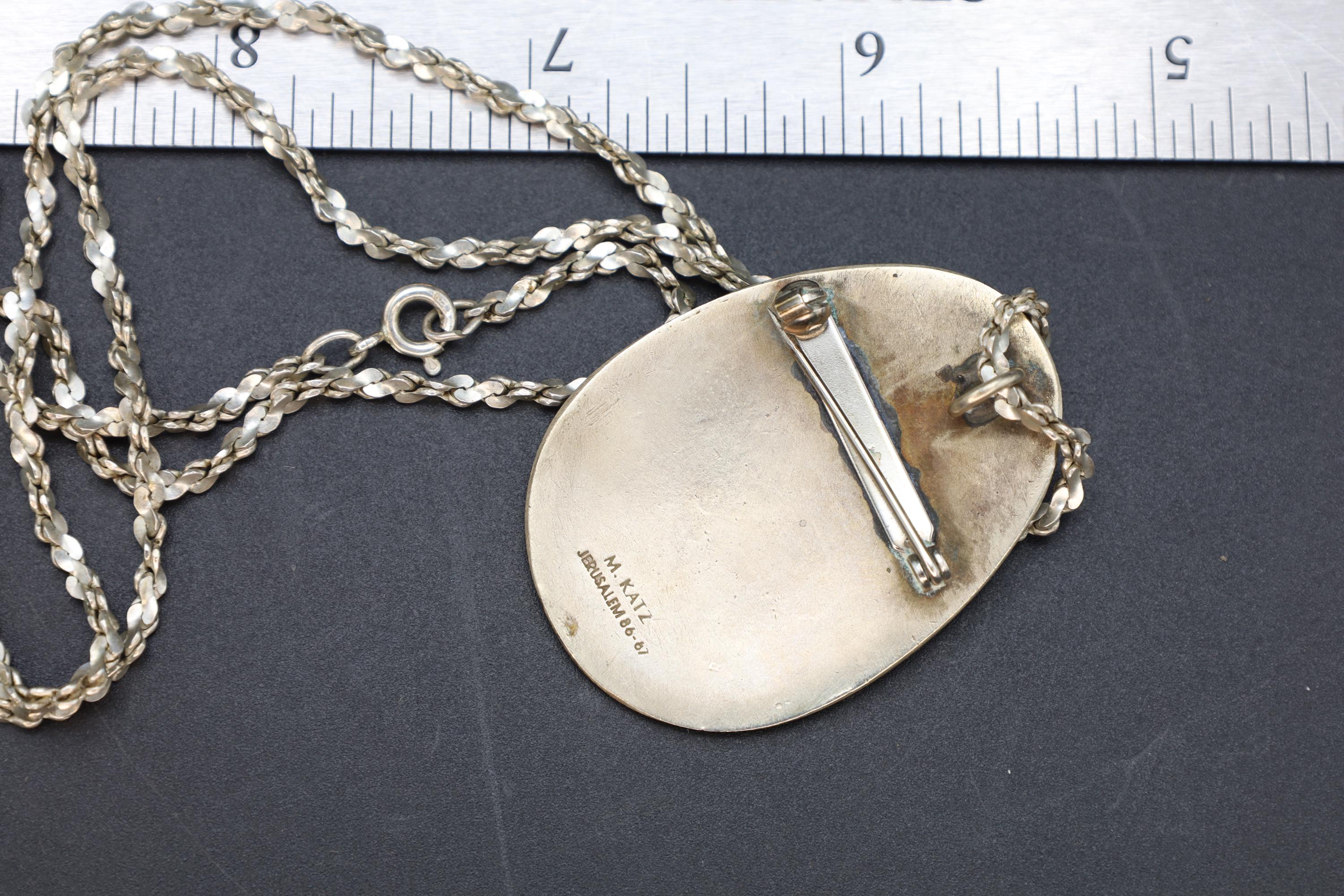 Michael Katz Israel, Sing and Rejoice, Dancing Figures On A Pendant Brooch With Twisted Rope Chain, Mid Century Mod Fashion Accessories