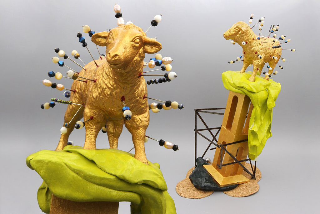 The Sacrifice Of The Innocents, Triumphant Paschal Lamb, Small Tabletop Sculpture, Sacred Religious Fantasy Art, Architectural Project Model