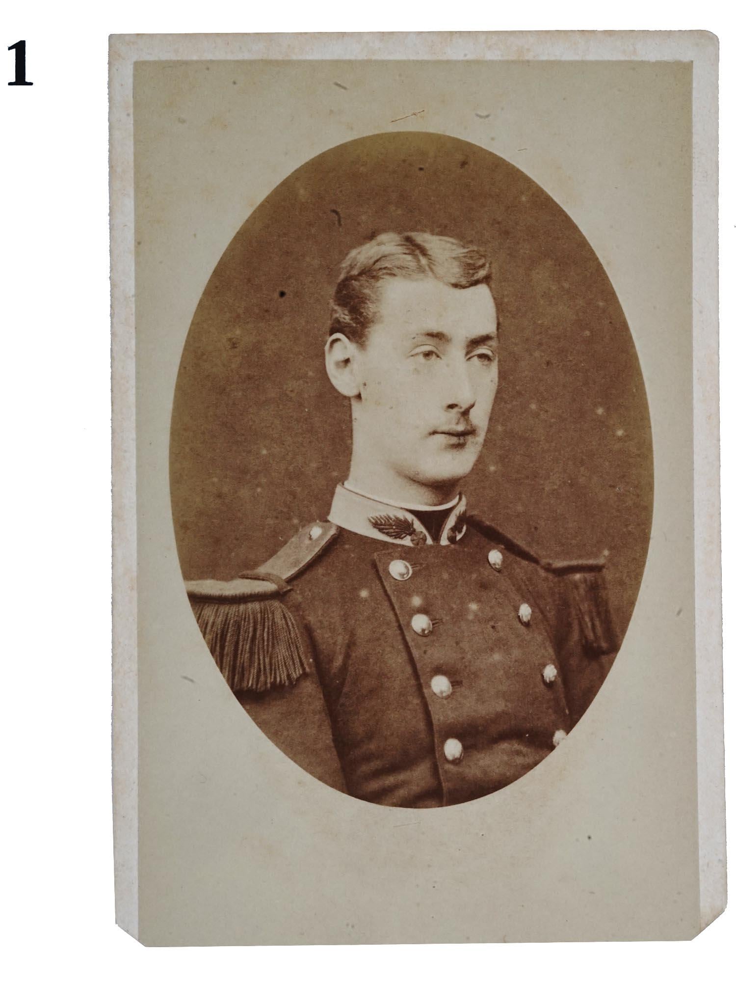 Antique 19th Century French Military Carte de Visite Photographs, Pair Of 1870s Cabinet Portraits Of Young Male Soldiers, Victorian Era