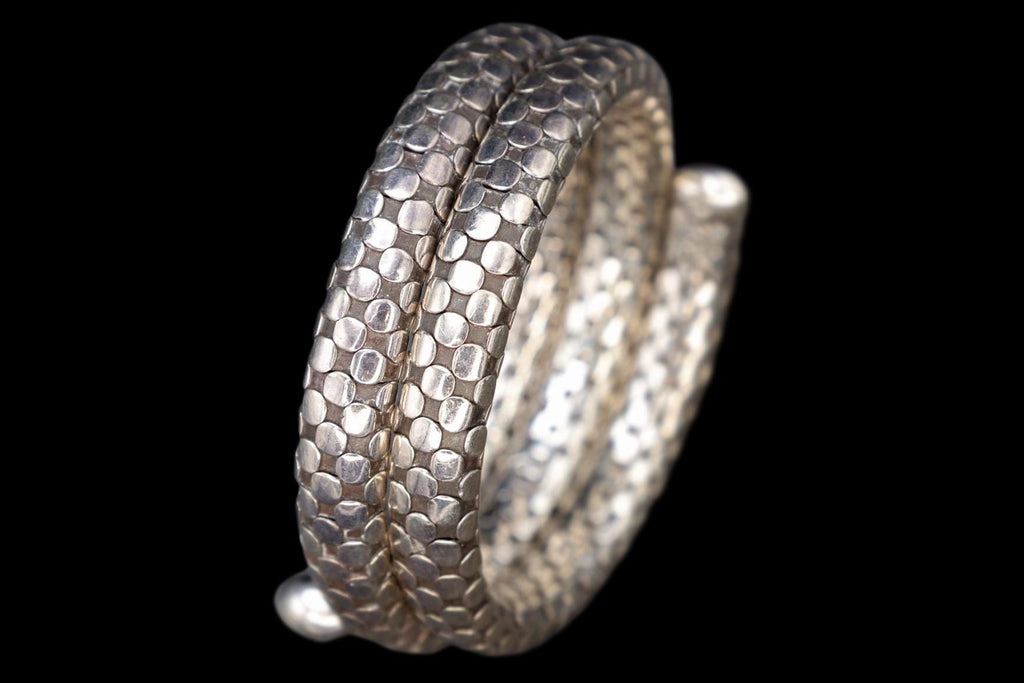 Cleopatra Snake Cuff By Fashion Designer John Hardy, 925 Silver Coiled Polka Dot Cable Bracelet, Vintage Retired Model