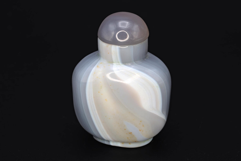 Vintage Early 20th Century Snuff Bottle, Hand Carved Banded Agate Stone, Small Perfume Bottle. Asian Oriental Arts Tobacciana Collectibles
