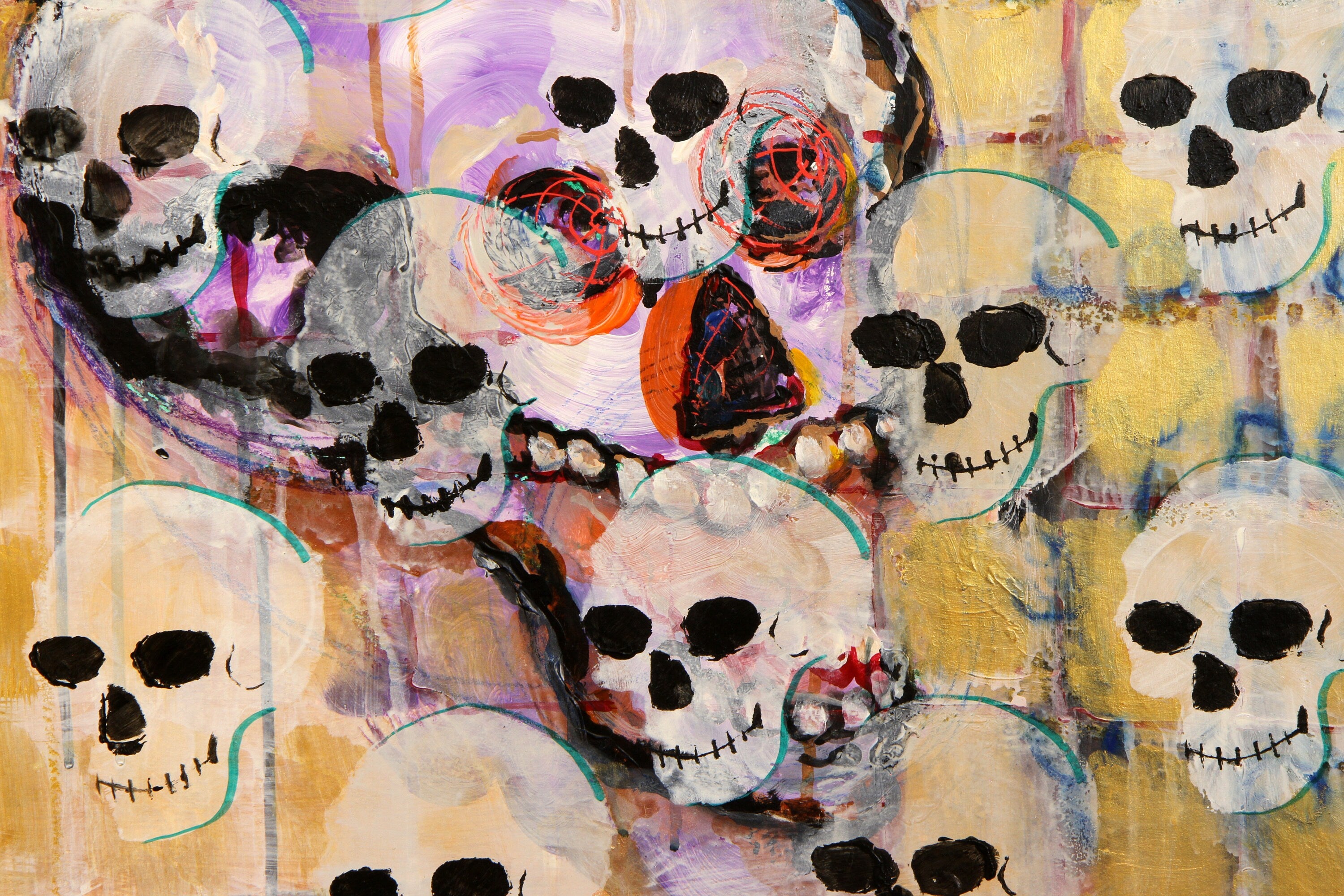 Pop Art Paintings Mixed Media Art On Paper, A Gothic Chorus of Monks in a Postmodernist Cathedral, Colorful Acrylic Painting on Paper