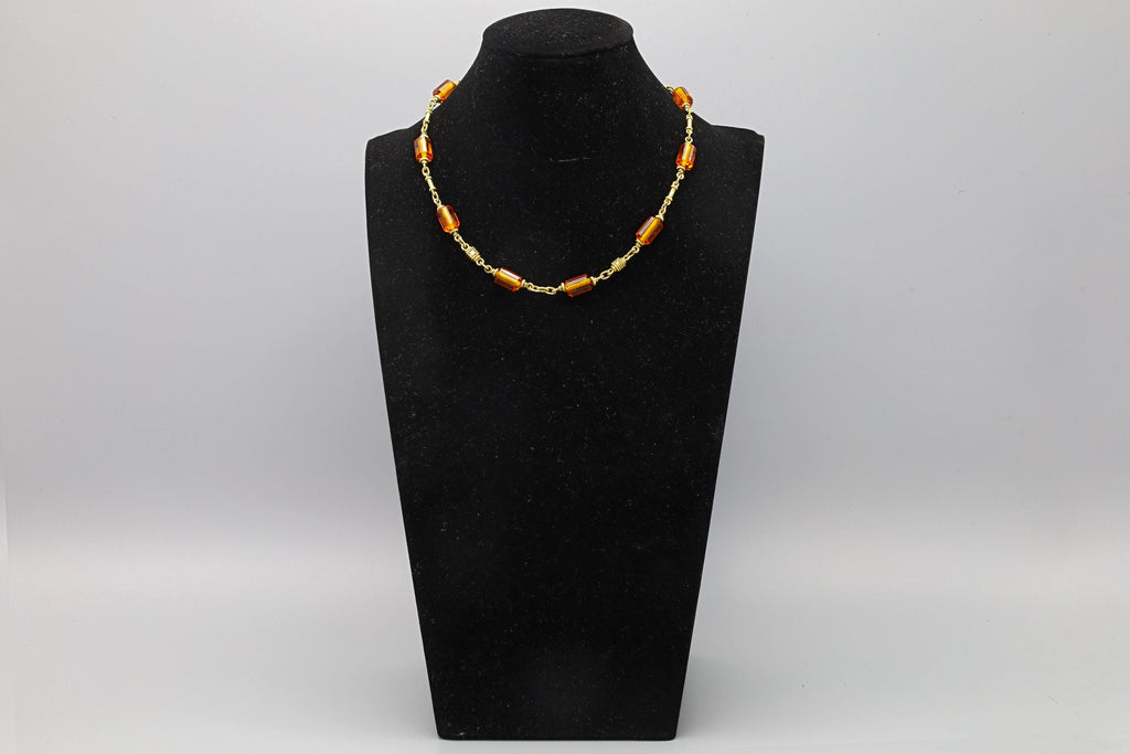 Judith Ripka Necklace, Clear White Diamonds, Orange Citrine Gemstones And 18 Karat Yellow Gold Links And 18K Chain, Luxury Jewelry Brands