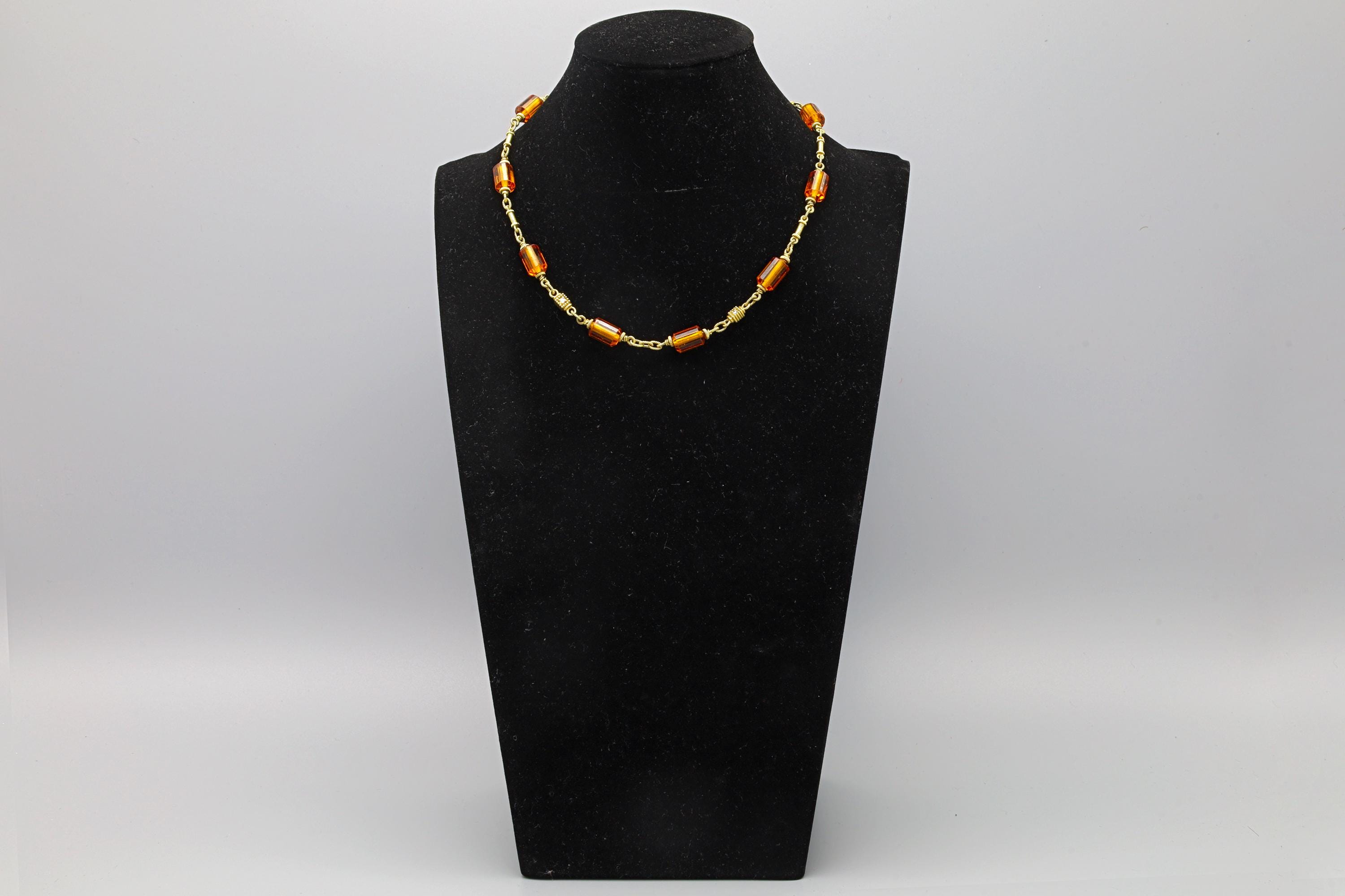 Judith Ripka Necklace, Clear White Diamonds, Orange Citrine Gemstones And 18 Karat Yellow Gold Links And 18K Chain, Luxury Jewelry Brands