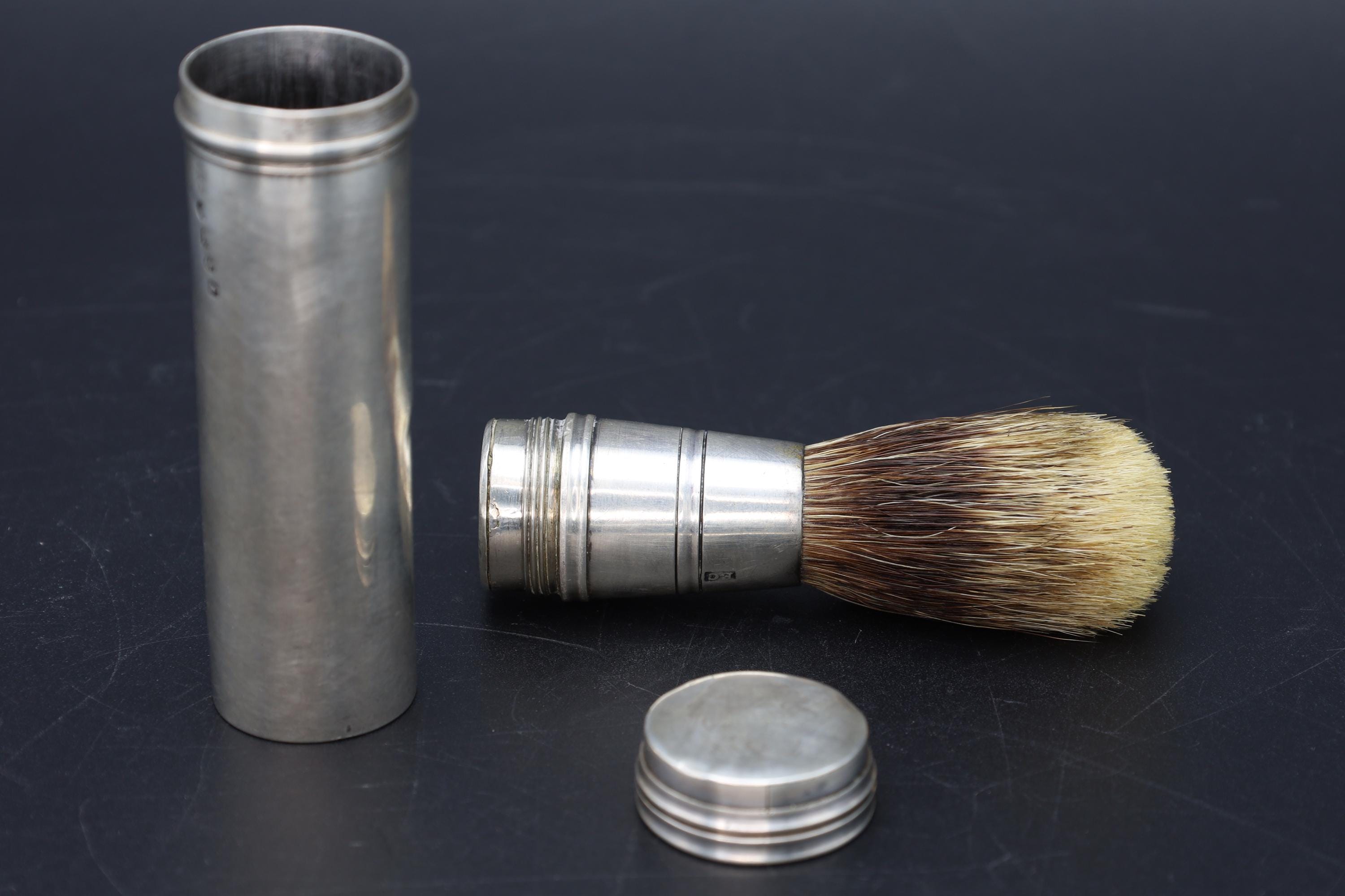 Shaving Brush On Case, Antique Birmingham 1849 Francis Clark Silver Hallmarks, Extremely Rare Findings, Victorian Era England Accessories