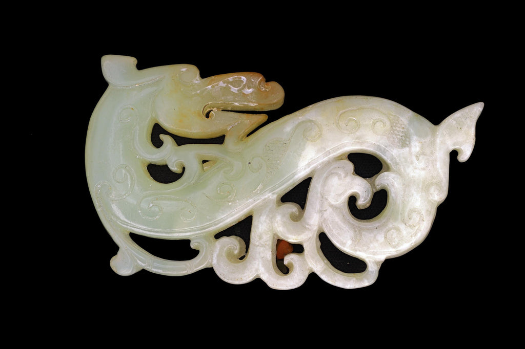 1990s Oriental Slab Pendant With Celestial Dragon, Hand Carved Jadeite LIKE Stone, Chinese Zodiac, Feng Shui, Good Luck Amulets Jewelry
