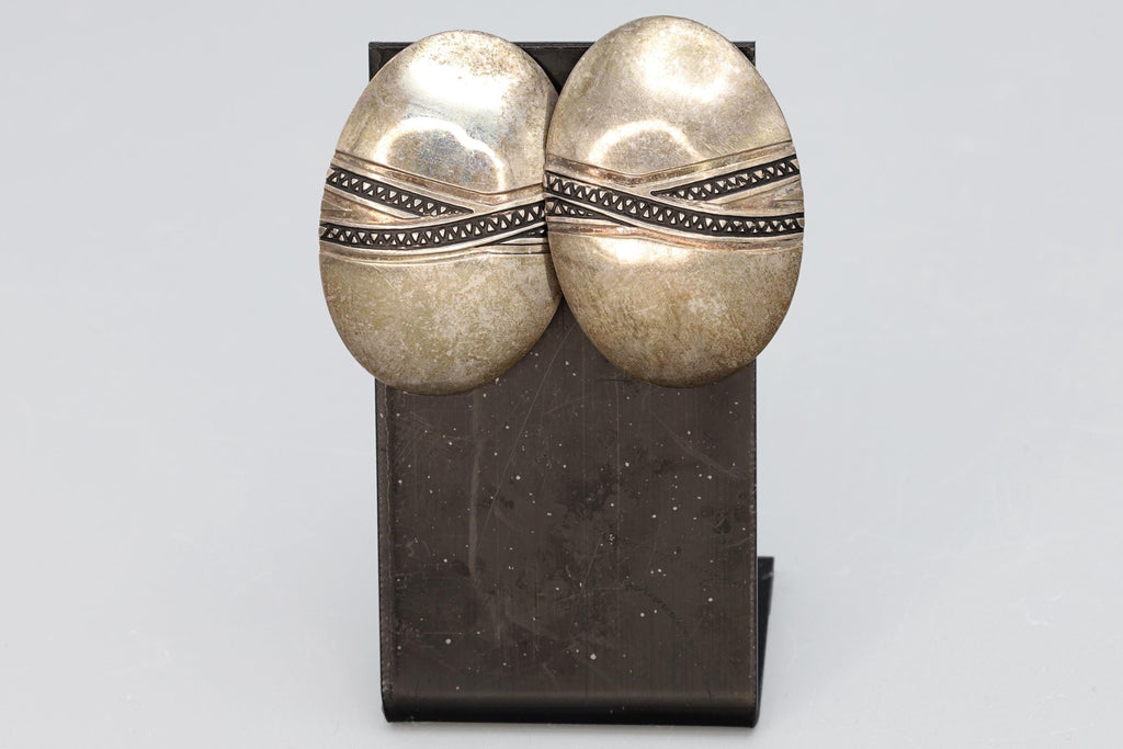 SyB Sandra Baker 1980s Large Stud Earrings, Navajo Ceramic Pot Shaped Studs, Southwestern Americana Folk Jewelry