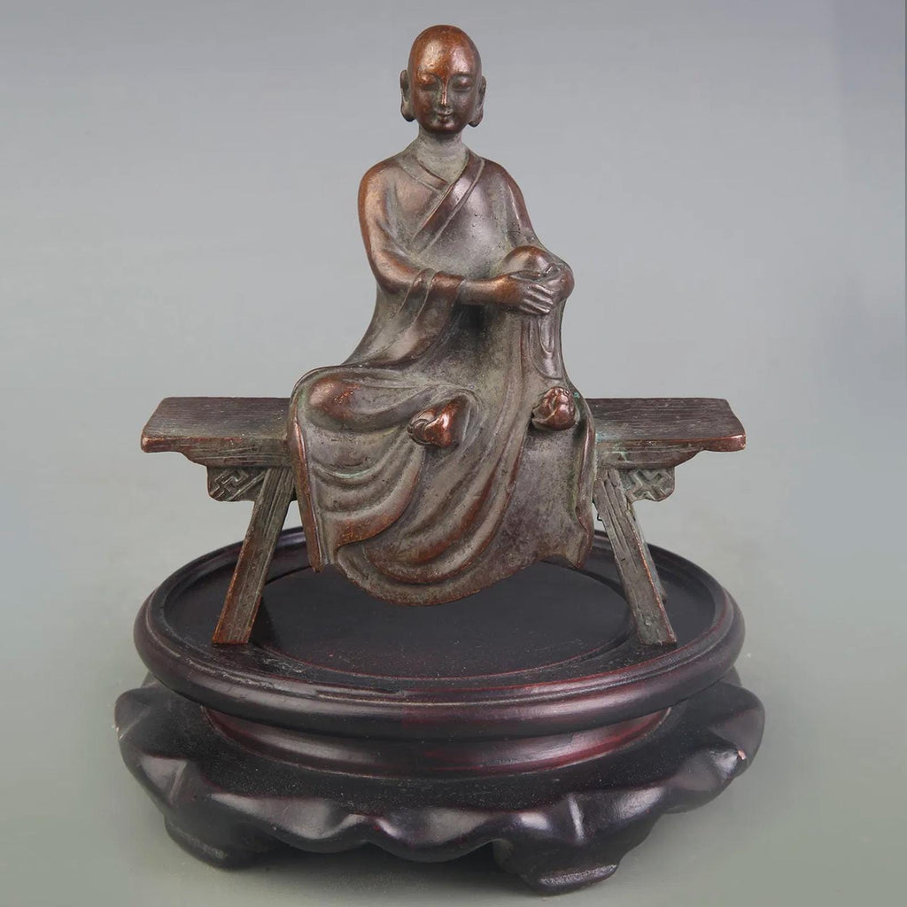 Amitabha Buddha Sitting On The Bench Enshrine, Meditating Bodhisattva, Early 20th Century Republic Period. Oriental Sculpture Art