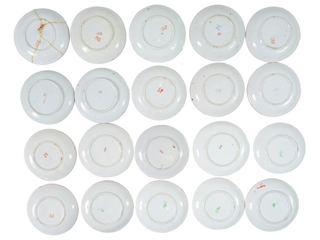 Group of 20 Twenty Kutani Saucer Dish Plates For Decoration, Japan Mid Century Porcelain Exports, Hand Painted Oriental Art