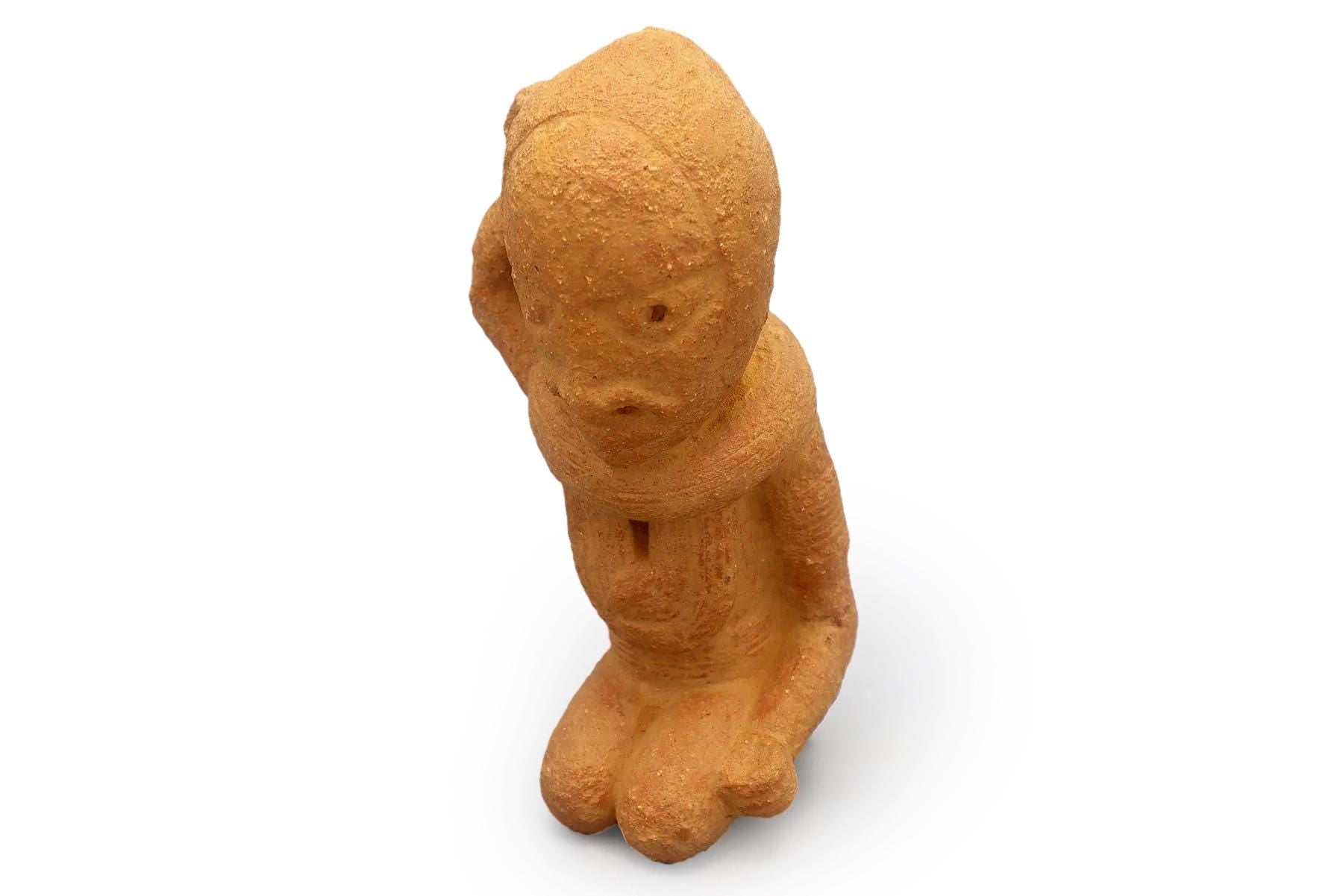 Ancient Africa NOK Civilization Terracotta Burial Kneeling Male Figure Dated As 200 BCE To 200 AD, West Africa Antiquities Sculpture And Art