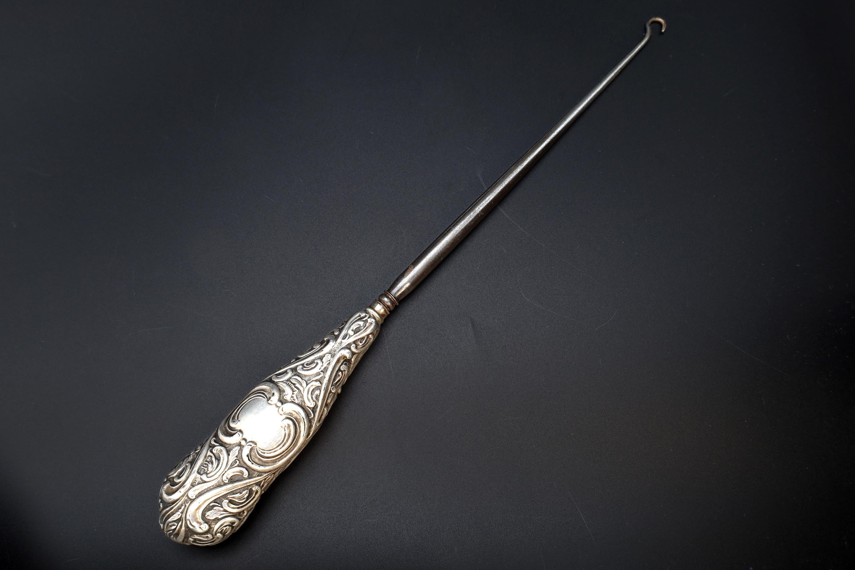 Antique Birmingham 1893  Button Hook Art Nouveau Sterling Silver, Victorian England Dressing Tools, Fashion Accessories And Collectibles