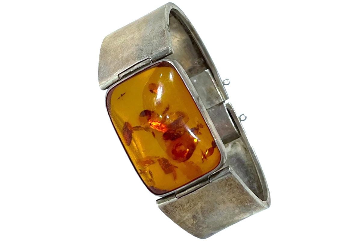 Vintage Amber Resin Hinged Bangle Bracelet, Not Signed, Not Hallmarked. Geometric Modernist Jewelry Design