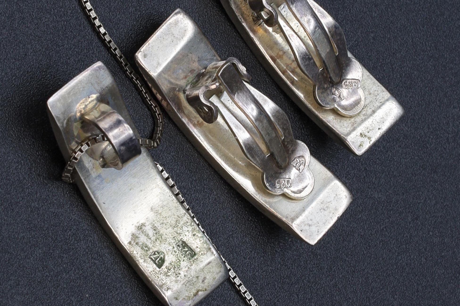 Jewelry Set By Jadwiga Zaremska, Gdansk Poland, Mosaic Baltic Amber And 925 Sterling Silver, Signed With Hallmarks, Necklace And Earrings
