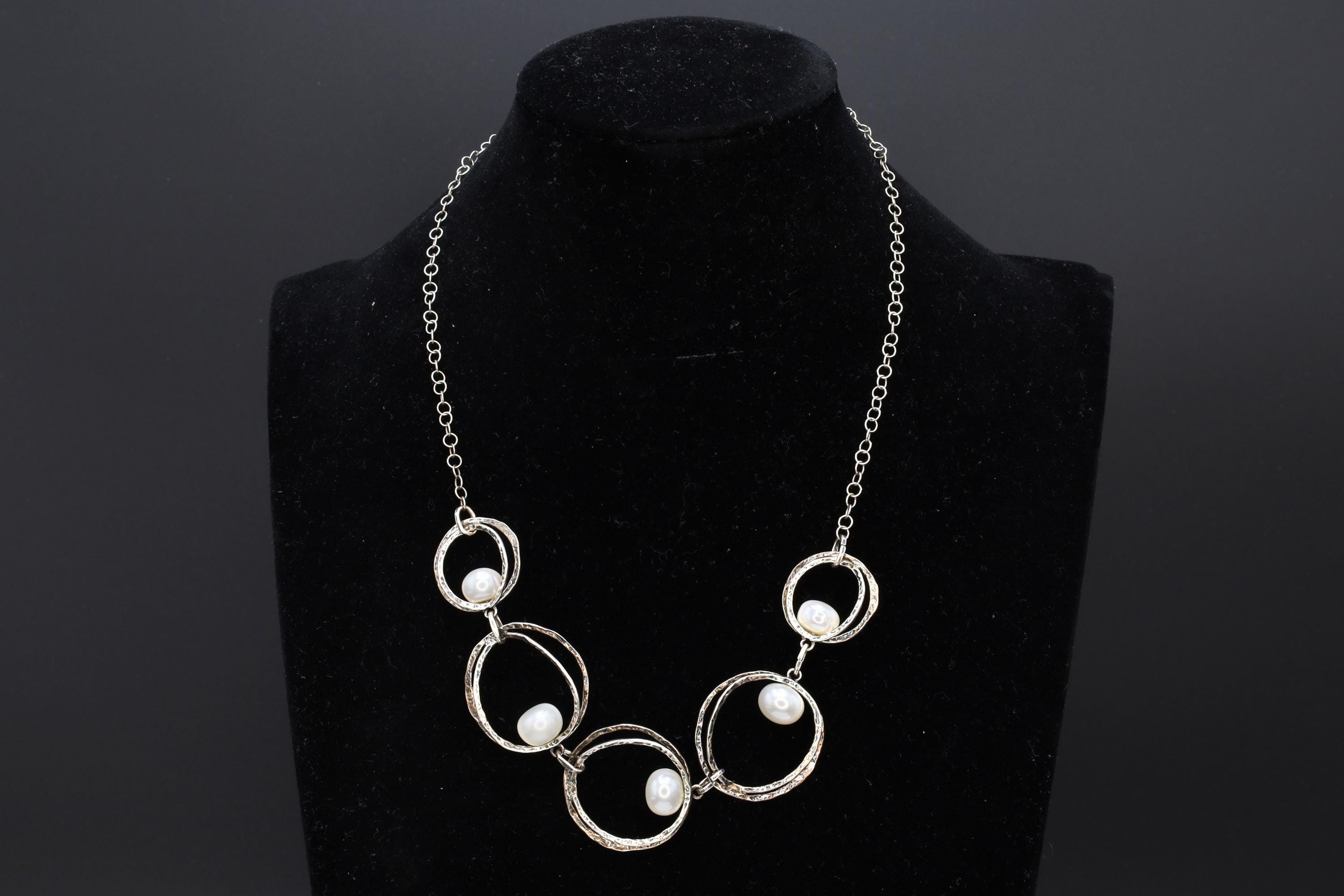 Brutalist Israel Bib Necklace, 925 Sterling Silver And Pearls, Modernist Designs By RL Regina Lane, Modernist Fashion Accessories