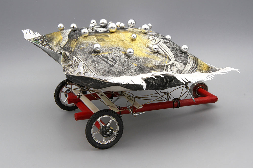 Imperial Carriage for a Byzantine Sleeping Beauty, Small Figurine Sculpture Car Tricycle, Surreal Art Home Decor, Handmade Decorative Pillow