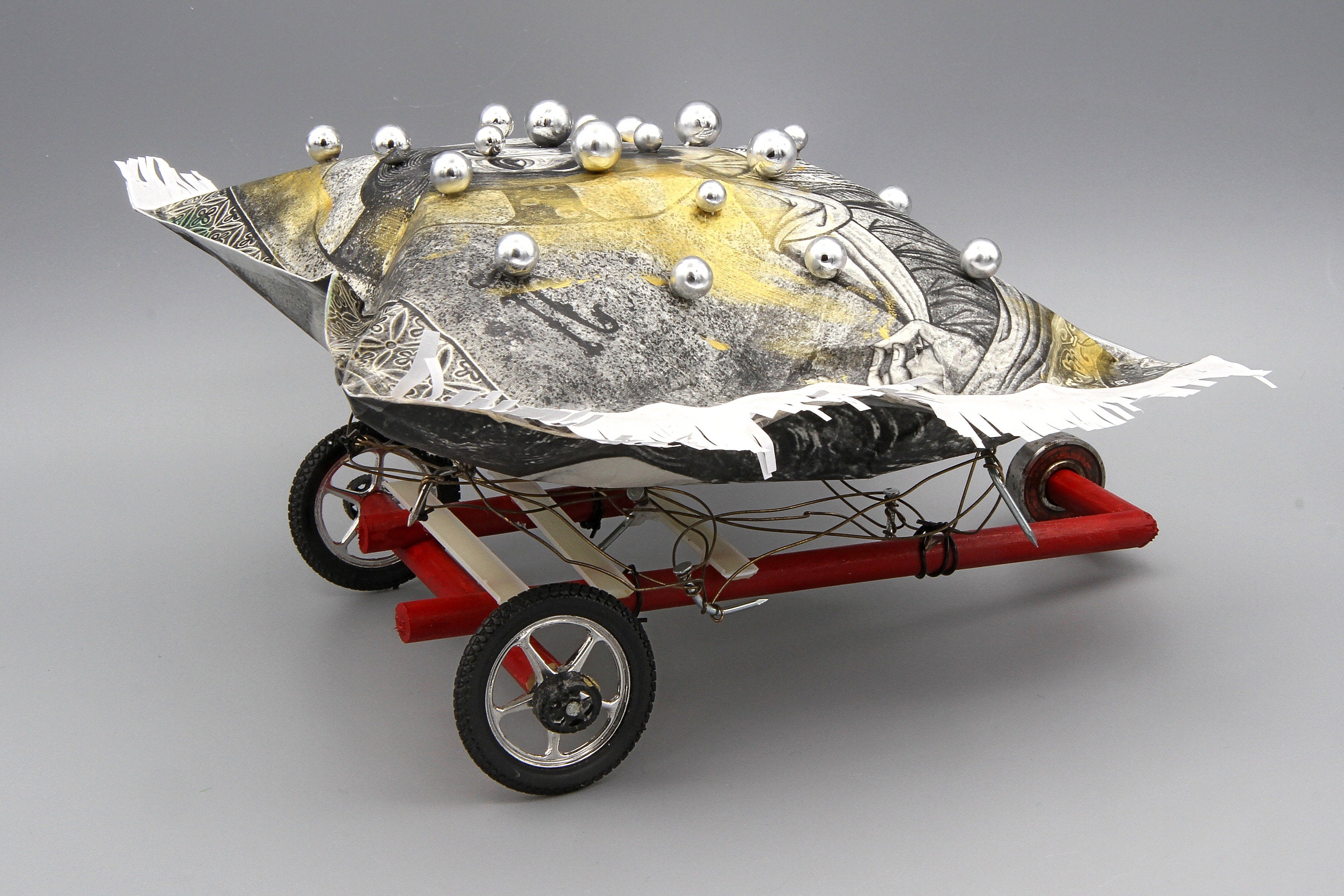 Imperial Carriage for a Byzantine Sleeping Beauty, Small Figurine Sculpture Car Tricycle, Surreal Art Home Decor, Handmade Decorative Pillow