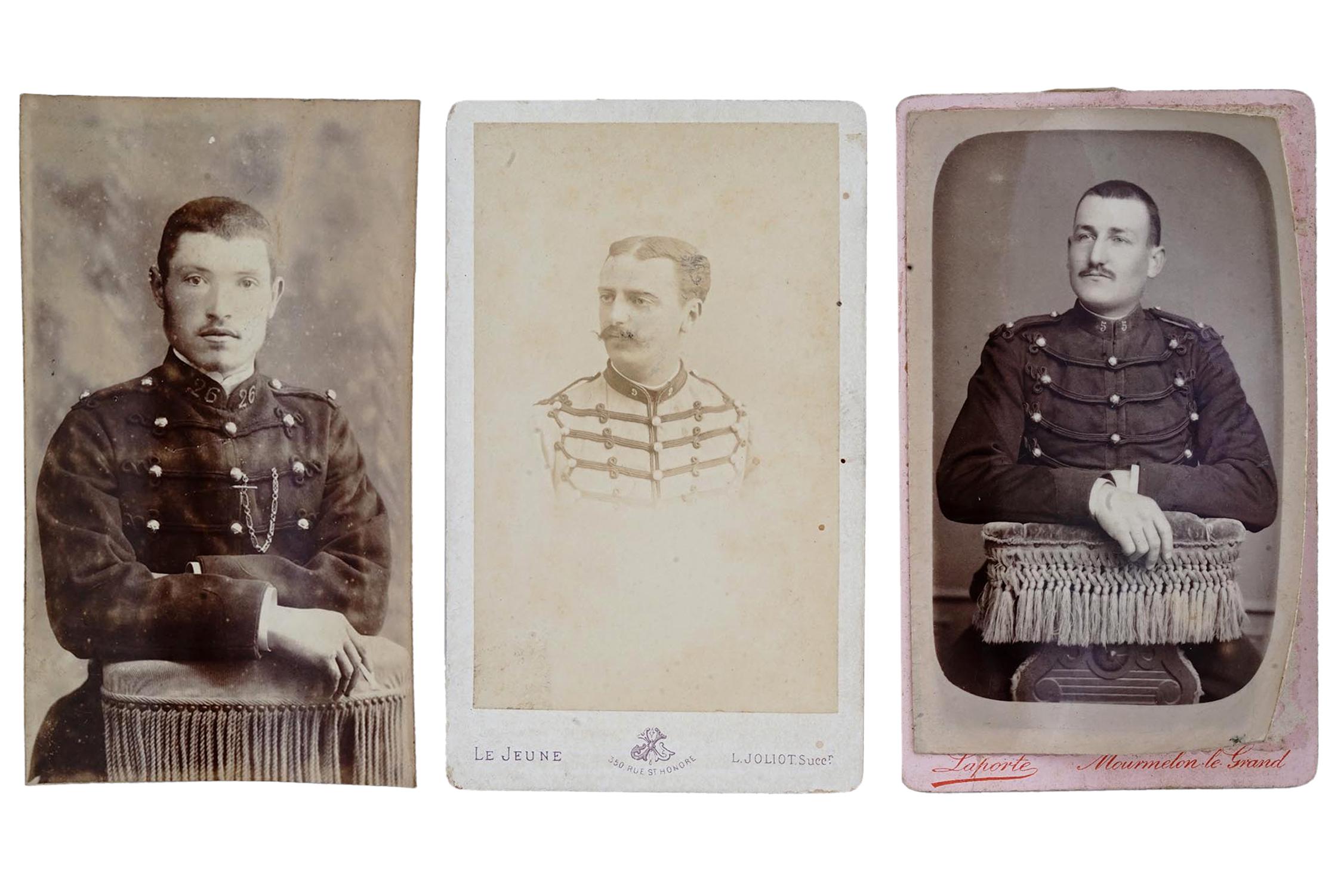 Antique 19th Century French Military Carte de Visite Photographs, Cabinet Portraits Of Young Hussar Soldiers, Victorian Era Memorabilia