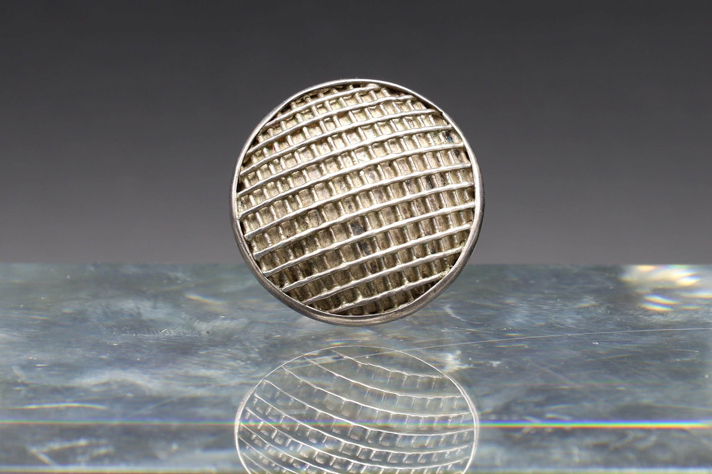 Modernist Ring Size 6 USA Charts, 950 Sterling Silver, Round Basket Texture, Bold Statement Ring, Retro Fashion Jewelry, Womens Accessories