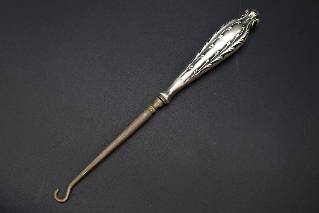 Antique 1890s Button Hook In Art Nouveau Style, American Sterling Silver, Victorian Era Dressing Tools, Fashion Accessories And Collectibles