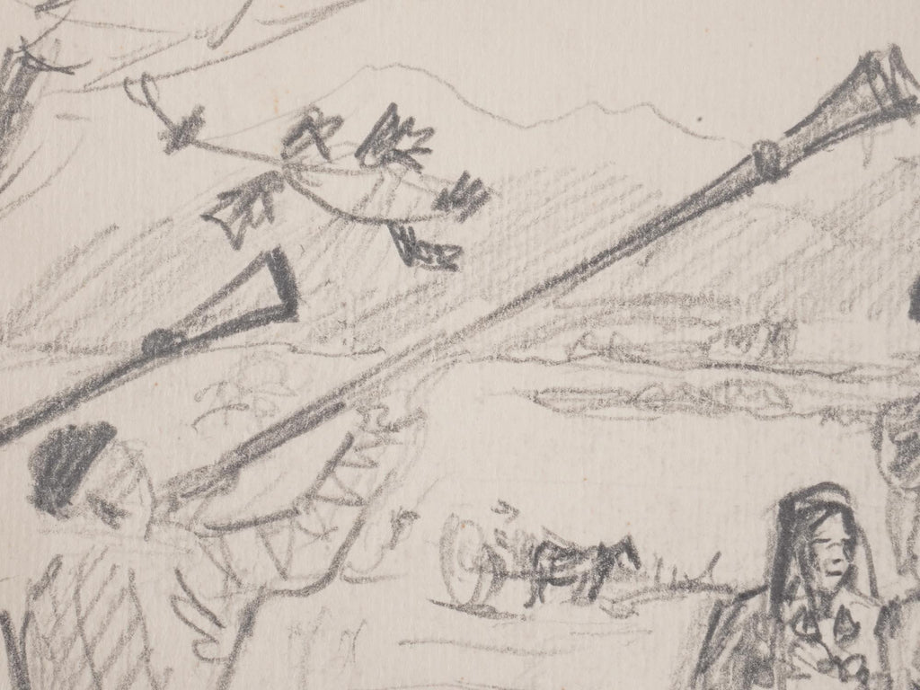Igor Alexandrovich Ershov, Vintage 1940s Russian Soviet Union. Sketch Pencil Drawing On Paper, The Birth Of A Son, Signed Dated Lower Right
