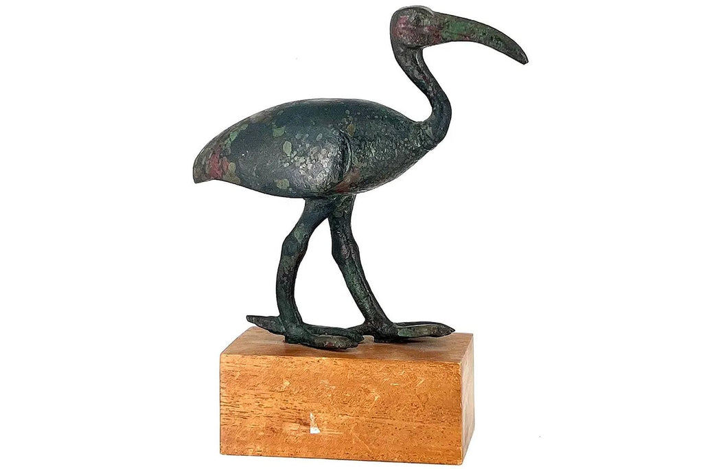 Ancient Egyptian Bronze Figure Of An Ibis Bird, Small Statuette Of An African Sacred Ibis, God Thoth Cast Bronze Art Statuette Circa 340 BCE