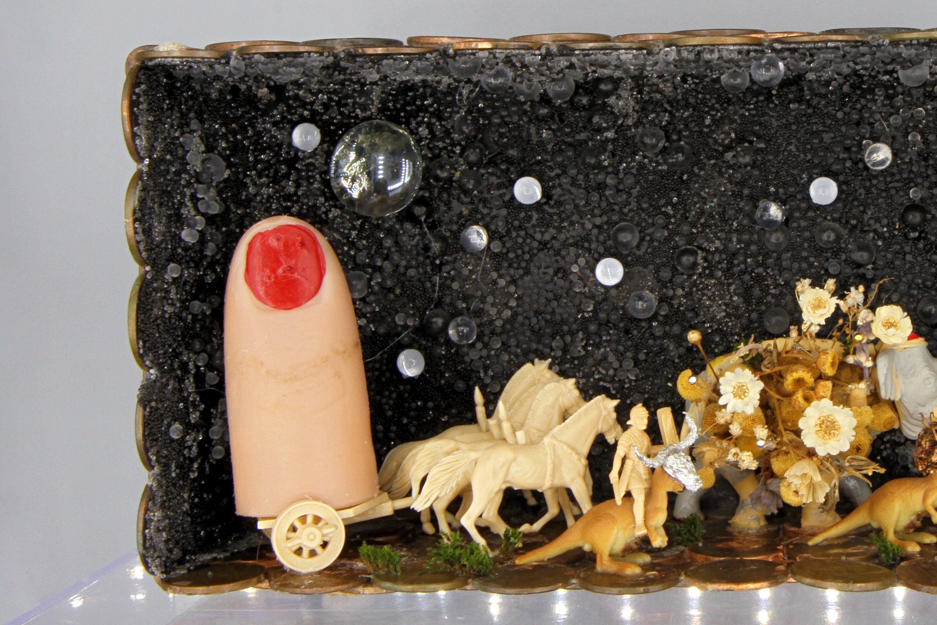 Triumphal Procession With Emperor Carriage, Roman Quadriga Chariot, Diorama Theatre Art, Handmade Penny Coins Box Sculpture, Exotic Animals
