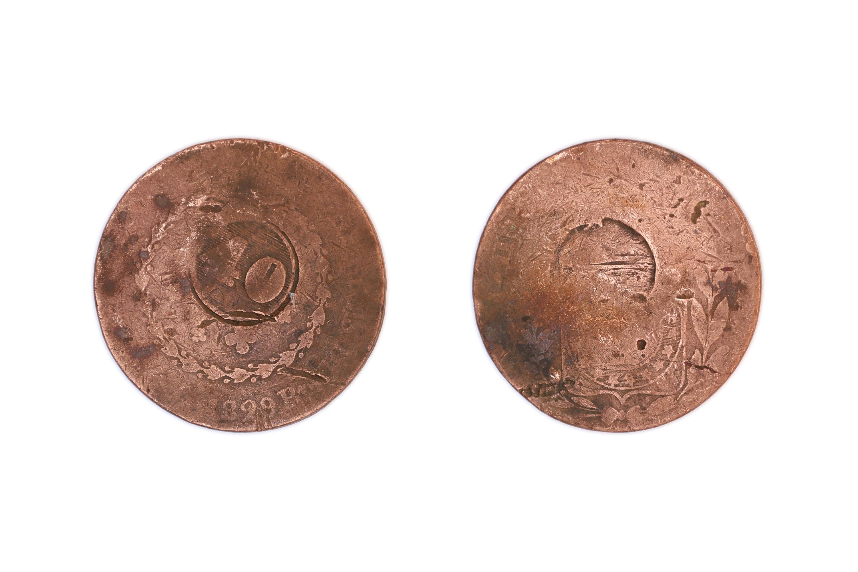 1829 Empire Of Brazil, 40 Reis Coin By King Peter I Of Braganza Portugal, Copper Coins From The 19th Century, Currency Real, Rio De Janeiro