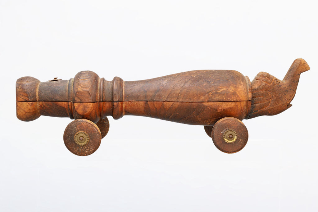 Handmade Wooden Elephant Toy, Car With Wheels, South Asia, Colonial India By The Late 19th Century, Figural Animal Box, Folk Oriental Art
