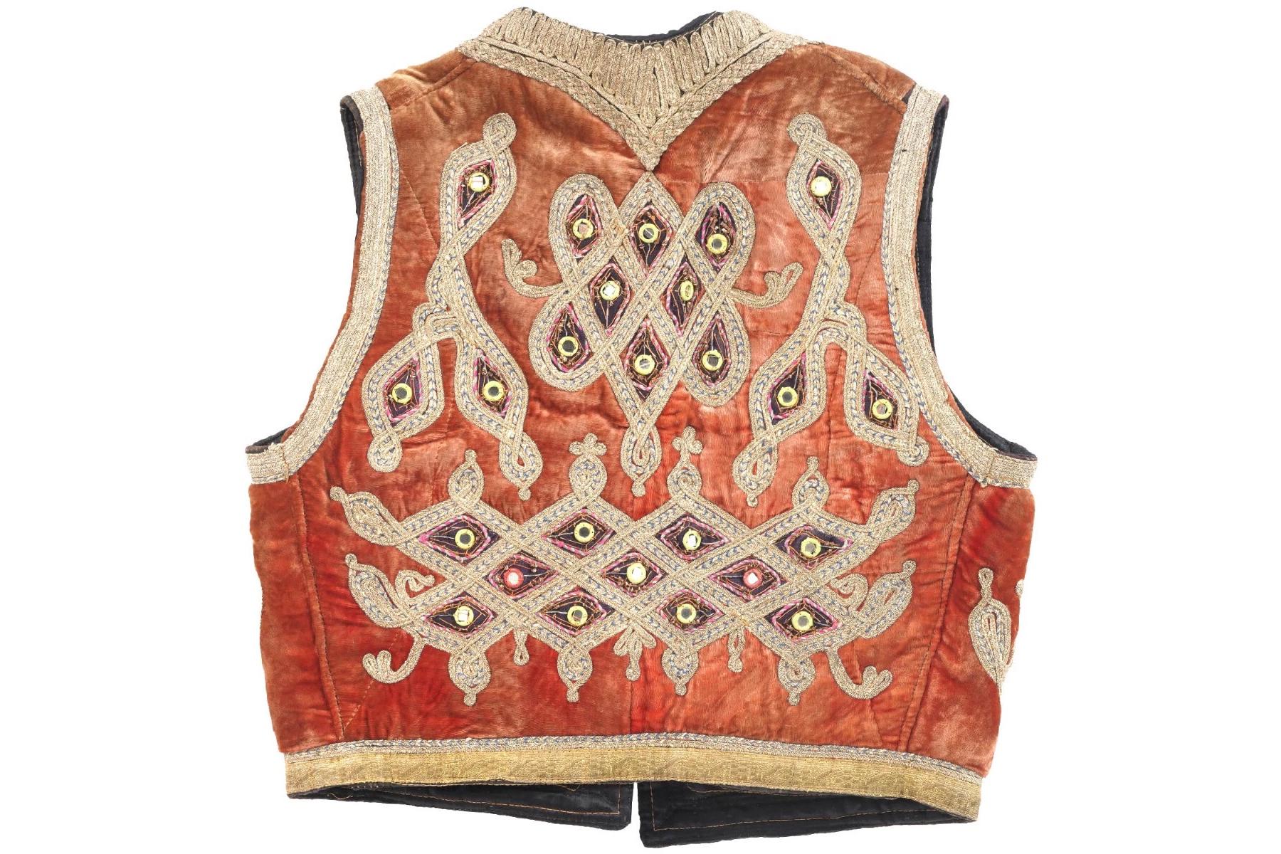 Traditional Central Asia Yelek Vest For Child, Scarlet Velvet, Silk And Embroidery, Around 1940s Ethnic Textiles USSR