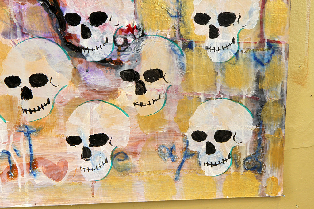 Pop Art Paintings Mixed Media Art On Paper, A Gothic Chorus of Monks in a Postmodernist Cathedral, Colorful Acrylic Painting on Paper