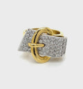 Belt Buckle Statement Ring For Woman, 18 Karat Yellow Gold Ring Size 10, With 3ctw Clear White Diamonds, Weight 15 Grams