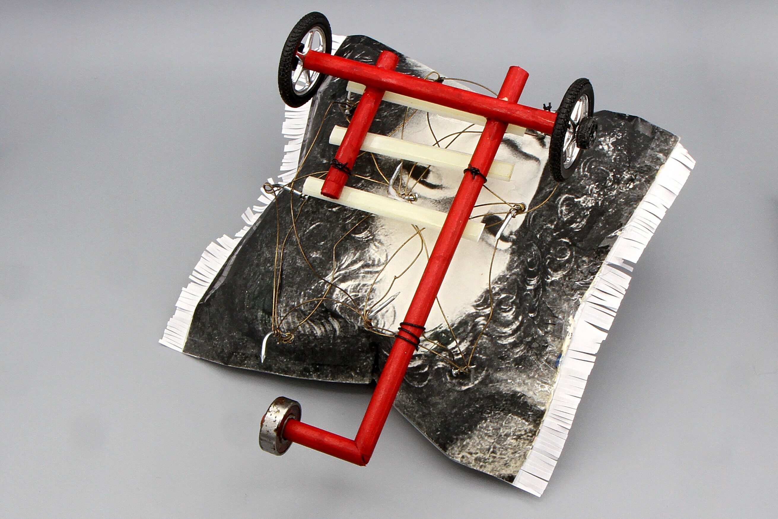 Imperial Carriage for a Byzantine Sleeping Beauty, Small Figurine Sculpture Car Tricycle, Surreal Art Home Decor, Handmade Decorative Pillow