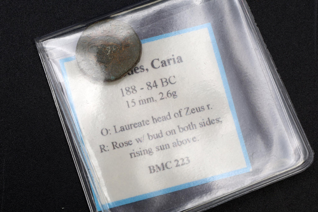 Ancient Rhodes Caria, 188 To 84 BCE Bronze Hemidrachm Diobol Coin, Zeus And Rose With Rising Sun, Collectibles And Numismatics