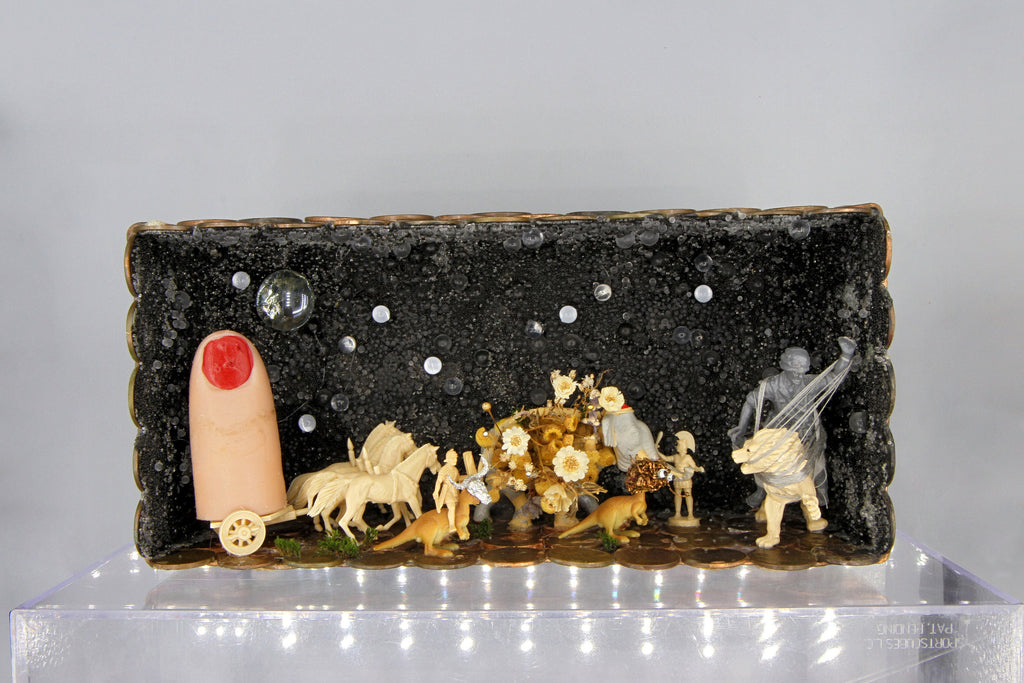 Triumphal Procession With Emperor Carriage, Roman Quadriga Chariot, Diorama Theatre Art, Handmade Penny Coins Box Sculpture, Exotic Animals