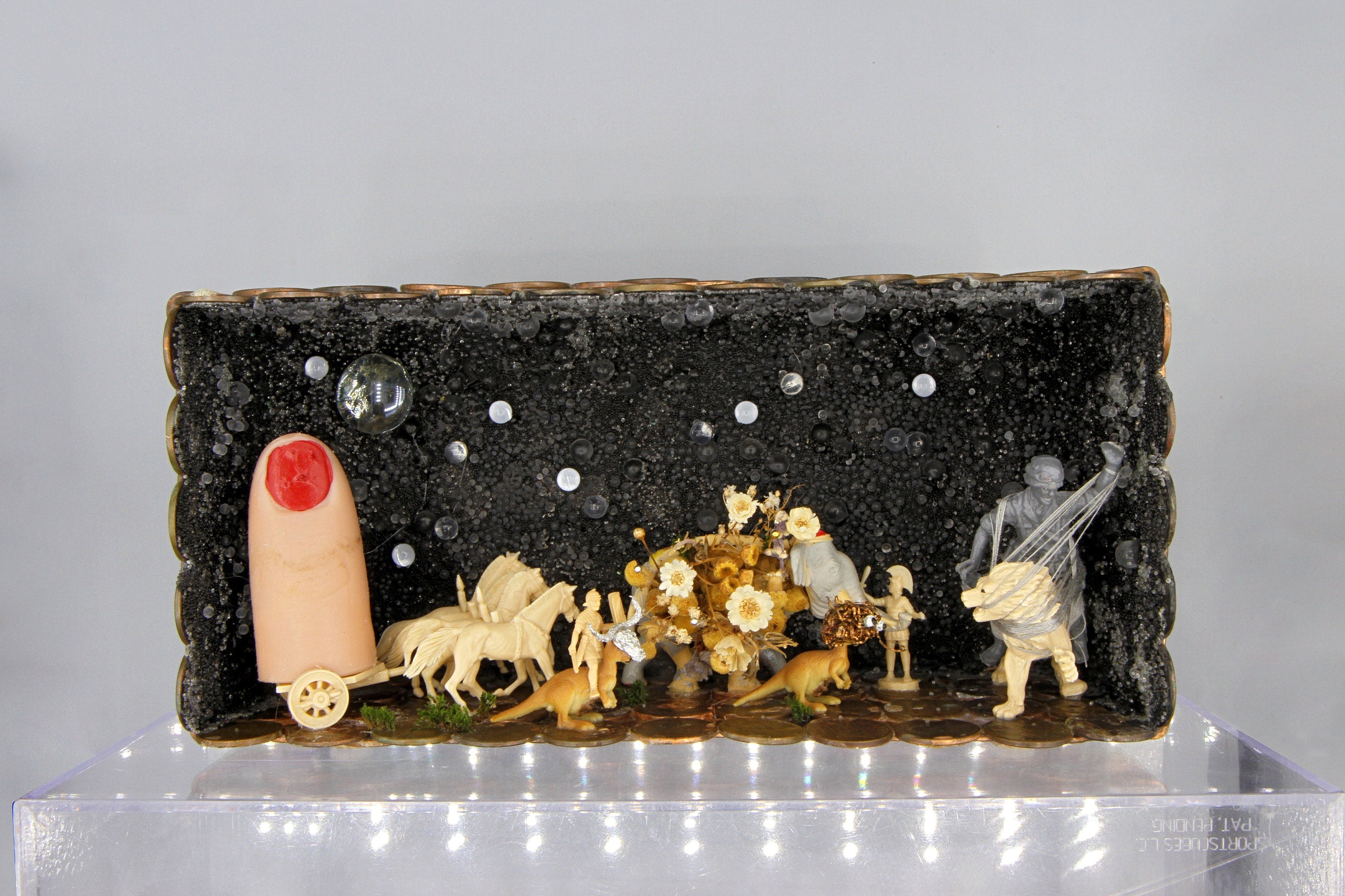 Triumphal Procession With Emperor Carriage, Roman Quadriga Chariot, Diorama Theatre Art, Handmade Penny Coins Box Sculpture, Exotic Animals