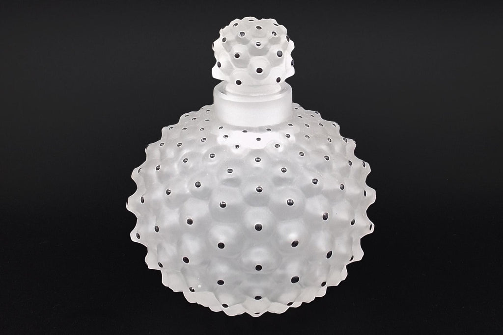 Rene Lalique 1928 Signed Cactus Perfume Bottle No 1, Art Deco Style Frosted Vanity Glass With Black Accents, French Collectibles