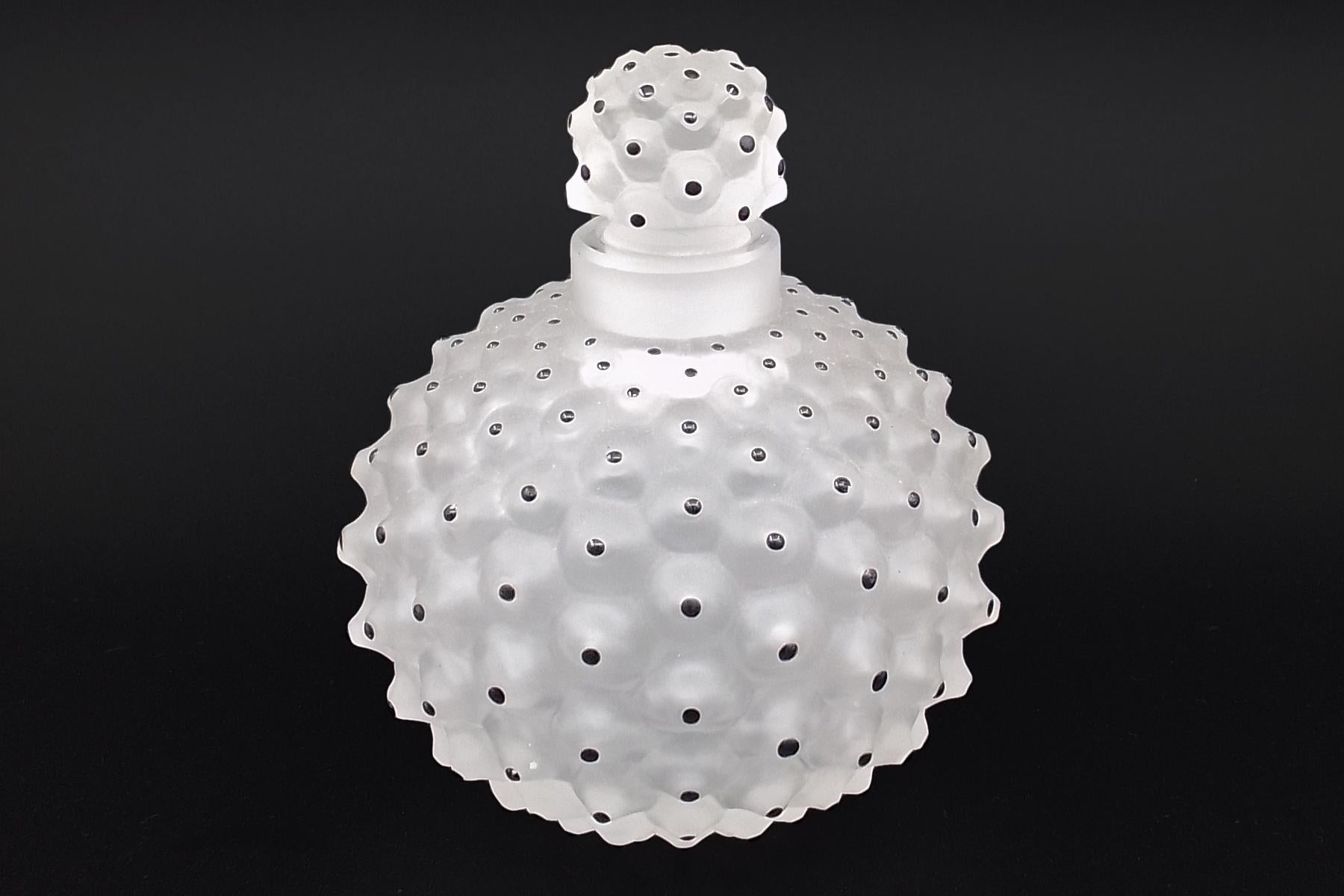 Rene Lalique 1928 Signed Cactus Perfume Bottle No 1, Art Deco Style Frosted Vanity Glass With Black Accents, French Collectibles
