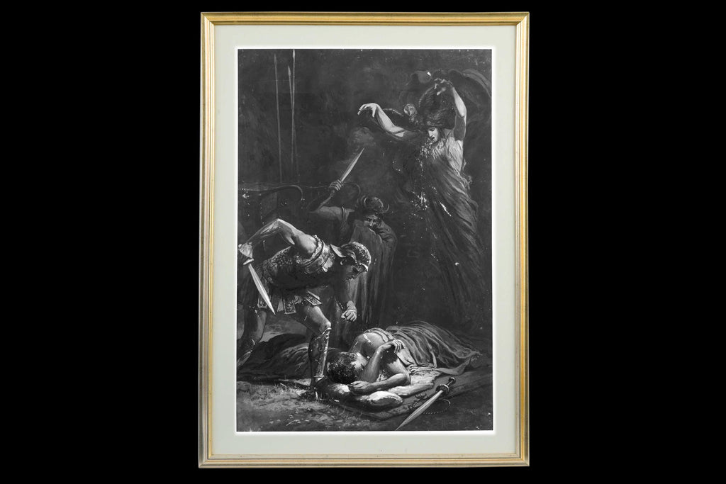 The Death Of Julius Caesar. Attributed To Lancelot Speed, British Artist, Circa 1900s Mixed Media Ink And Gouache And Wash Painting. Framed