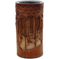 Antique 19th Century Brush Pot, A Vase Crafted From Bamboo Wood And Metal Insert, Chinese Qing Dynasty, Asian Oriental Decoration And Art