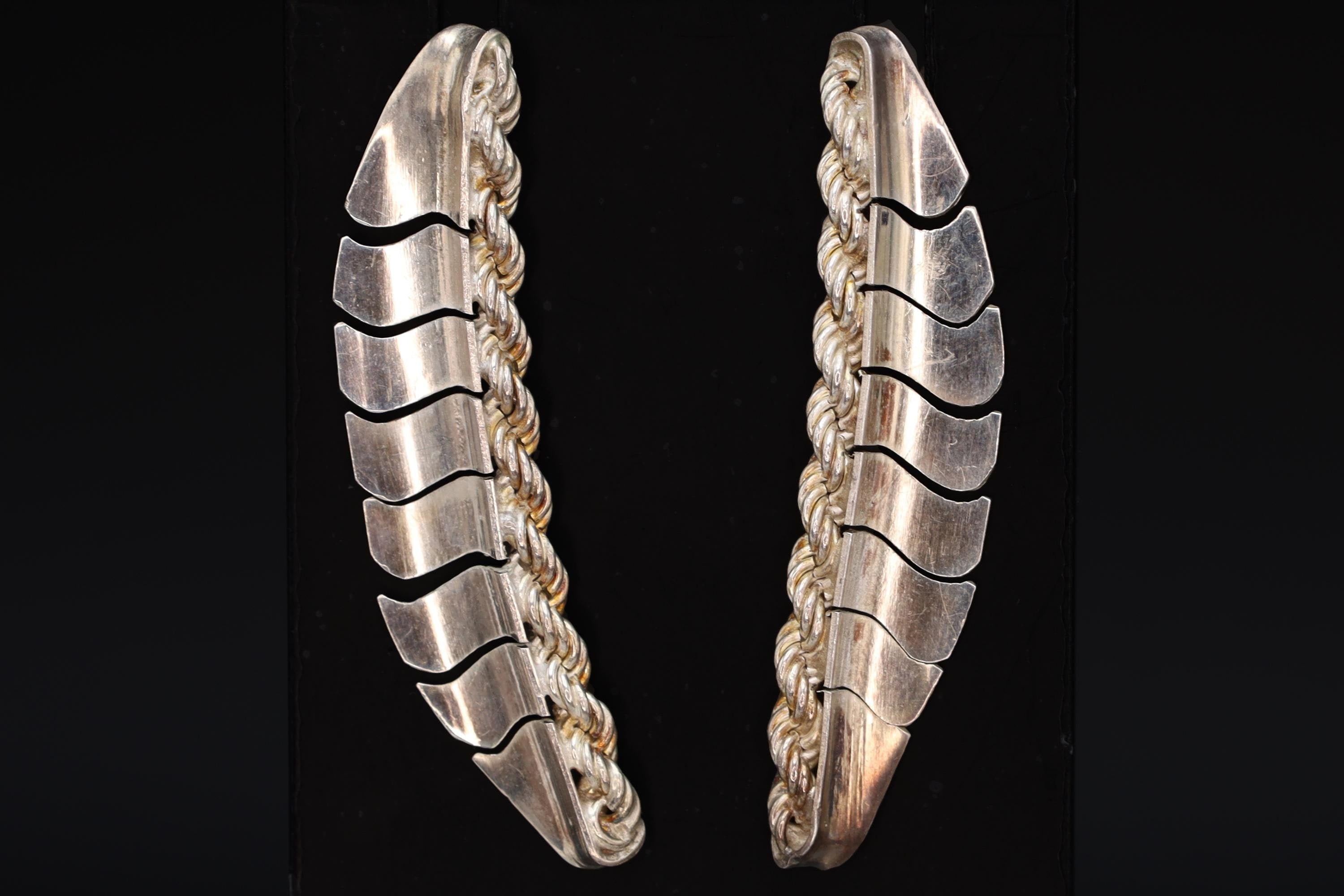 Modernist Articulated Dangle Earrings With An Organic Snake Or Fish Skeleton Design, 925 Sterling Silver Handmade Jewelry